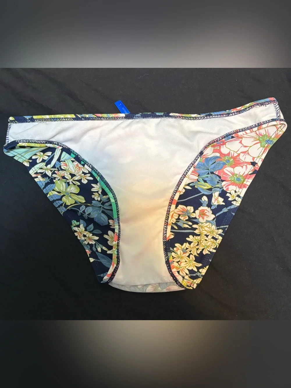 Prestige Kid’s Large Navy Two-Piece Bikini Set With A Multicolor Floral Pattern